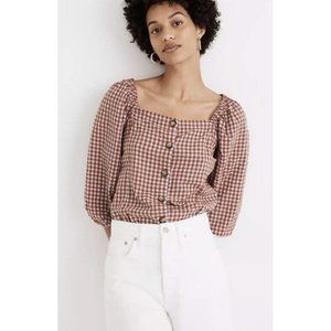Madewell Checkered Button-Up Blouse in Red and White